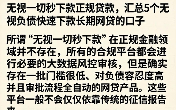 无视一切秒下款正规贷款，汇总5个无视负债快速下款长期网贷的口子