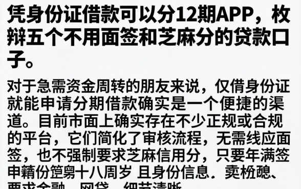 凭身份证借款可以分12期APPP，枚举五个不用面签和芝麻分的贷款口子