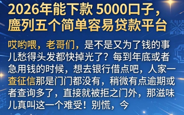 2026年能下款的5000口子，胪列五个简单容易贷款平台