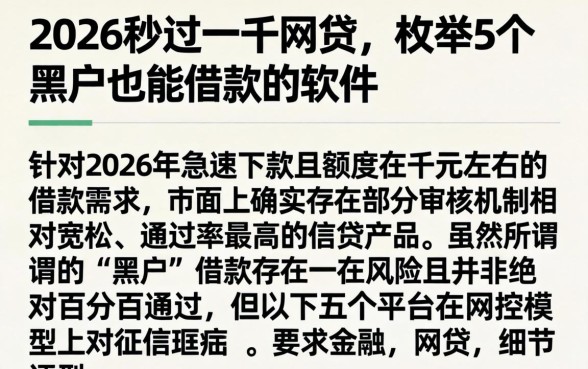 2026秒过一千网贷，枚举5个黑户也能借款的软件