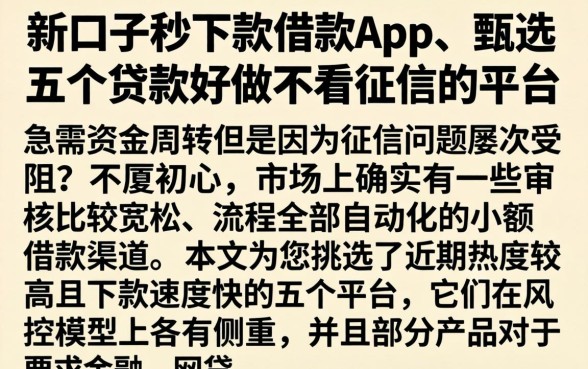 新口子秒下款借款app，甄选五个贷款好做不看征信的平台