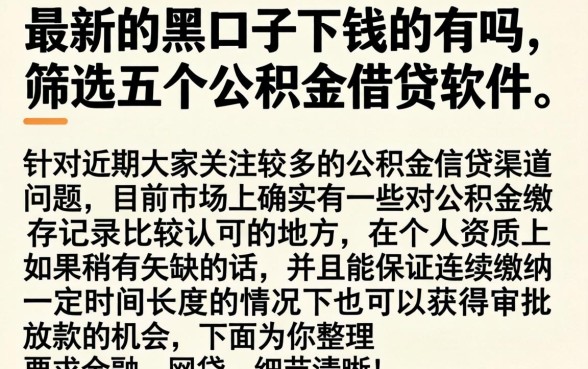 最新的黑口子下钱的有吗，筛选五个公积金借钱软件