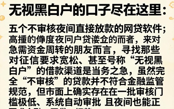 无视黑白户的口子尽在这里，详细阐述五个不审核夜间直接放款的网贷软件
