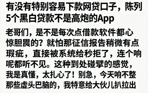 有没有特别容易下款的网贷口子，陈列5个黑白贷款不是高炮的app