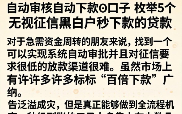 自动审核自动下款的口子,枚举5个无视征信黑白户秒下款的贷款
