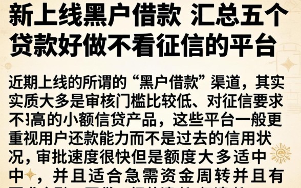 新上线的黑户借款，汇总五个贷款好做不看征信的平台