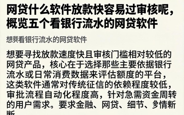 网贷什么软件放款快容易过审核呢,概览五个看银行流水的网贷软件
