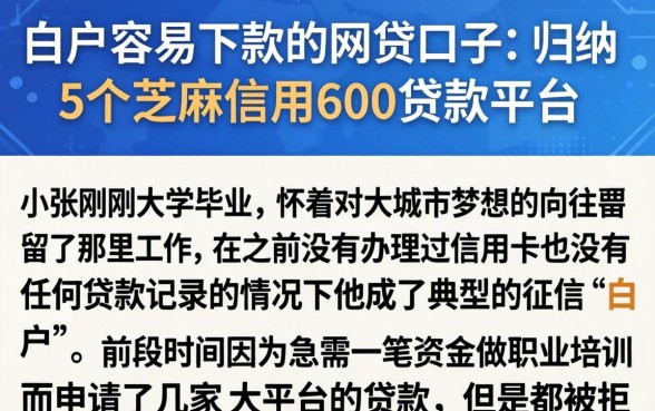 白户容易下款的网贷口子，归纳5个芝麻信用600贷款平台