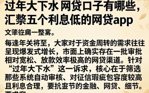 过年大下水的网贷口子有哪些，汇整五个利息低的网贷app