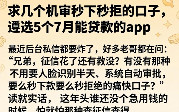 求几个机审秒下秒拒的口子,遴选5个7月能贷款的app