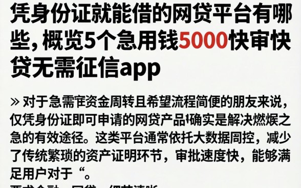凭身份证就能借的网贷平台有哪些，概览5个急用钱5000快审快贷无需征信app