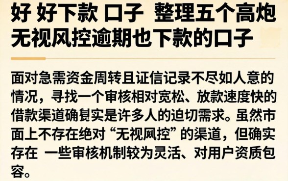 介绍一个好下款的口子，整理五个高炮无视风控逾期也下款的口子