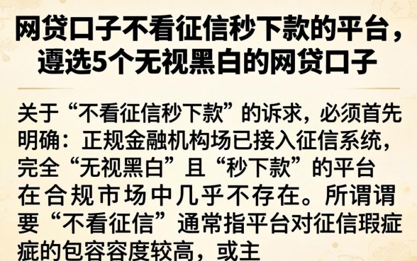 网贷口子不看征信秒下款的平台，遴选5个无视黑白的网贷口子