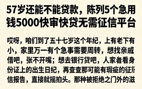 57岁还能不能贷款，陈列5个急用钱5000快审快贷无需征信平台