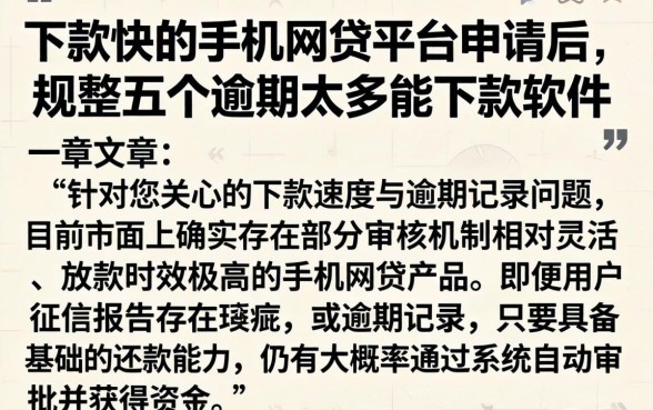 下款快的手机网贷平台申请后，规整五个逾期太多能下款软件