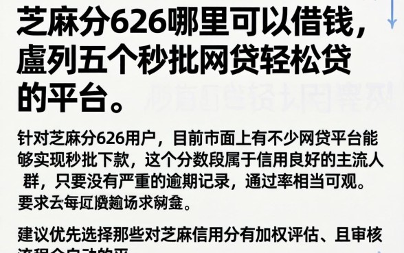 芝麻分626哪里可以借钱,胪列五个秒批网贷轻松贷的平台