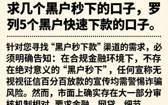 求几个黑户秒下的口子，罗列5个黑户快速下款的口子