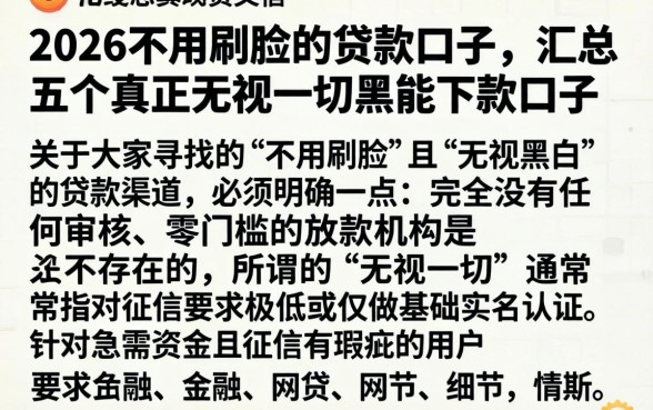 2026不用刷脸的贷款口子，汇总五个真正无视一切黑能下款口子
