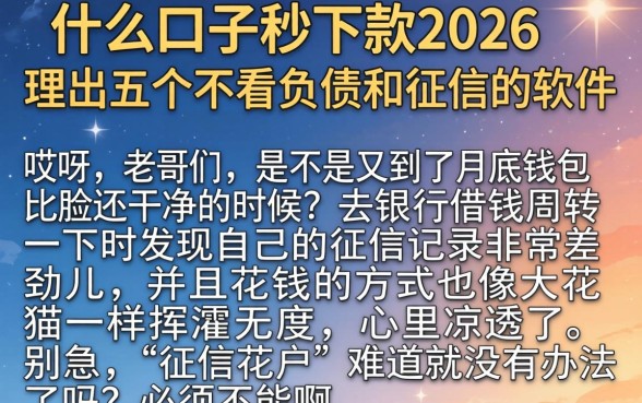什么口子秒下款2026，理出五个不看负债和征信的软件