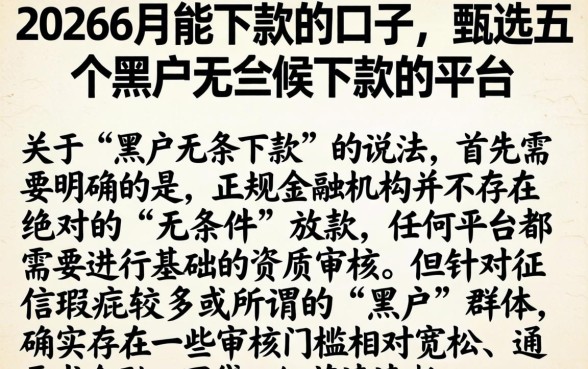 20266月能下款的口子，甄选五个黑户无条件下款的平台