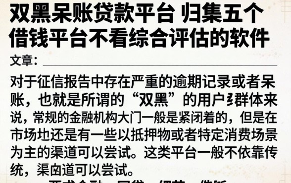 双黑呆账贷款平台，归集五个借钱平台不看综合评估的软件