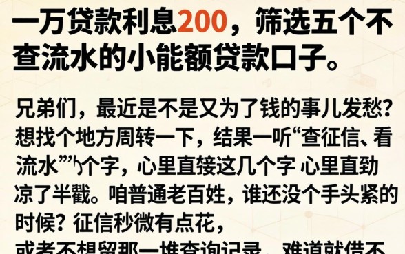 一万贷款利息200，筛选五个不查流水的小额度贷款口子