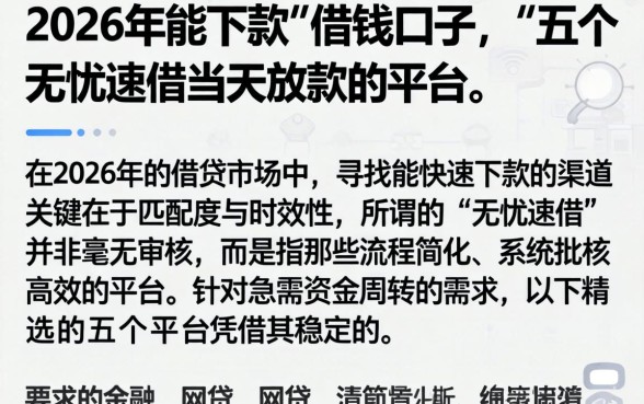 2026年能下款的借钱口子，详细阐述五个无忧速借当天放款的平台