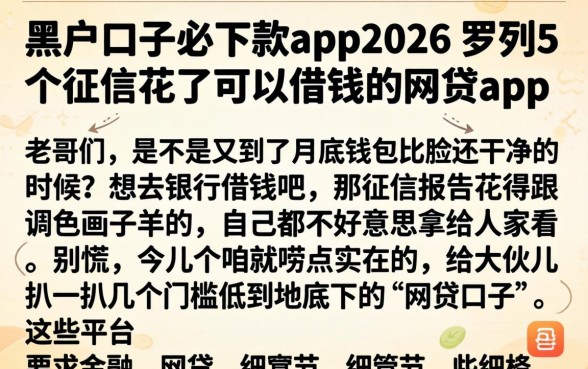黑户口子必下款app2026，罗列5个征信花了可以借钱的网贷app
