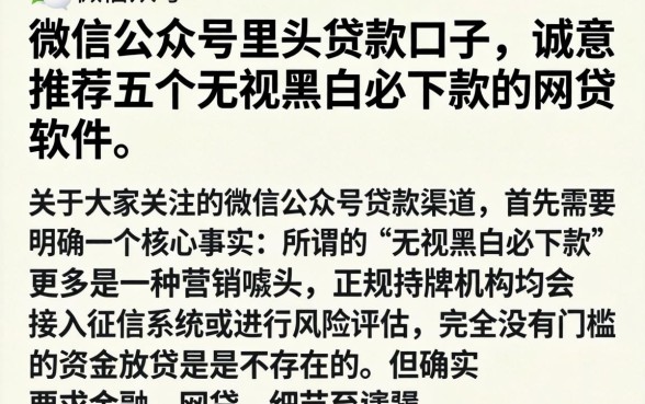 微信公众号里头的贷款口子，诚意推荐五个无视黑白必下款的网贷软件