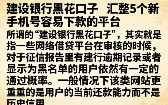 建设银行黑花口子,汇整5个新手机号容易下款的平台