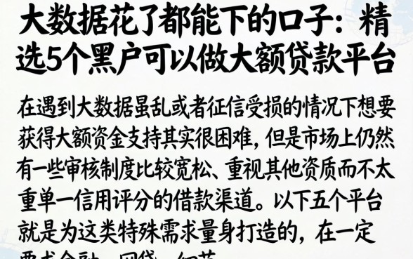 大数据花了都能下的口子，精选5个黑户可以做大额贷款平台