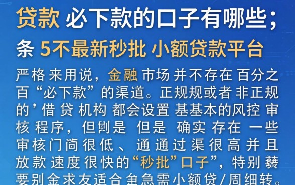 贷款必下款的口子有哪些，条列5个最新秒批小额贷款平台