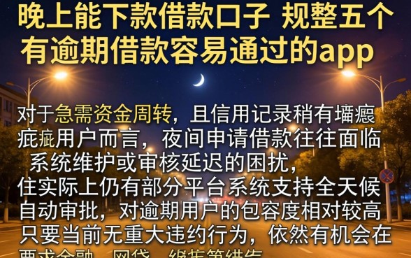 晚上能下款借款口子，规整五个有逾期借款容易通过的app