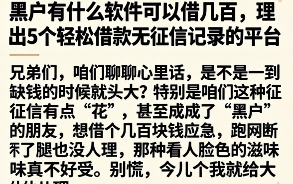 黑户有什么软件可以借几百，理出5个轻松借款无征信记录的平台