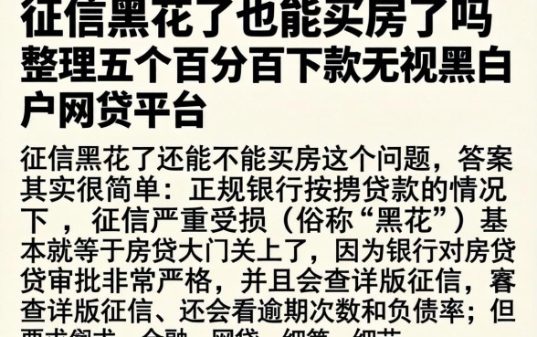 征信黑花了也能买房了吗，整理五个百分百下款无视黑白户网贷平台