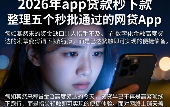 2026年app贷款秒下款，整理五个秒批通过的网贷app