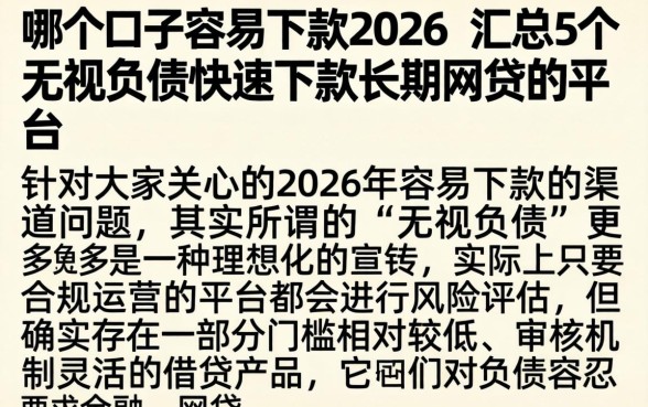 哪个口子容易下款2026，汇总5个无视负债快速下款长期网贷的平台