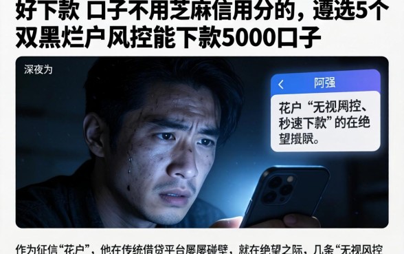 好下款的口子不用芝麻信用分的，遴选5个双黑烂户风控能下款5000口子