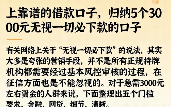 上靠谱的借款口子，归纳5个3000元无视一切必下款的口子