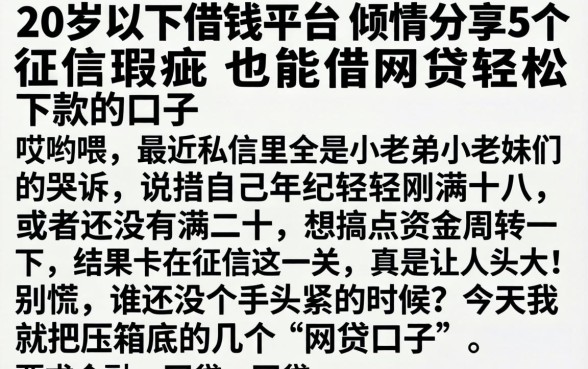 20岁以下的借钱平台，倾情分享5个征信瑕疵也能借网贷轻松下款的口子