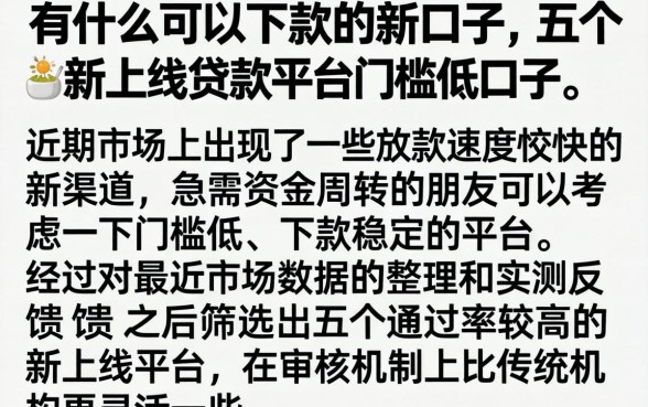 有什么可以下款的新口子，详细阐述五个新上线贷款平台门槛低口子