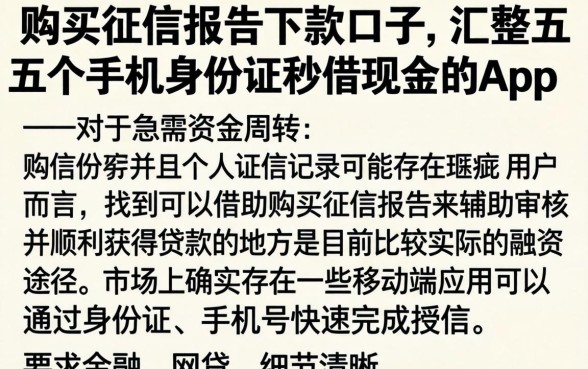 购买征信报告下款的口子，汇整五个手机身份证秒借现金的app