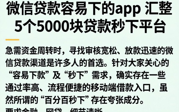 微信贷款容易下的app，汇整5个5000块贷款秒下平台