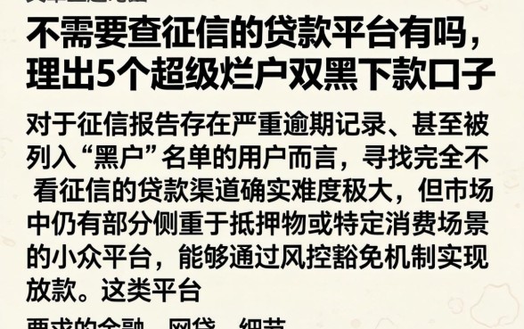 不需要查征信的贷款平台有吗，理出5个超级烂户双黑下款口子