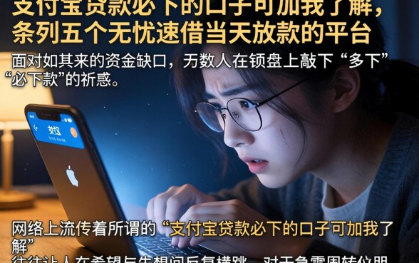支付宝贷款必下的口子可加我了解，条列五个无忧速借当天放款的平台