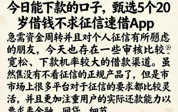 今日能下款的口子，甄选5个20岁借钱不求征信速借app