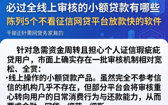 必过全线上审核的小额贷款有哪些，陈列5个不看征信网贷平台放款快的软件
