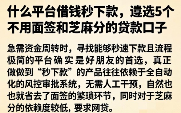 什么平台借钱秒下款，遴选5个不用面签和芝麻分的贷款口子