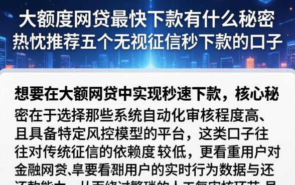 大额度网贷最快下款有什么秘密，热忱推荐五个无视征信秒下款的口子