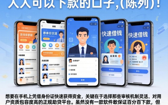 人人可以下款的口子，陈列五个手机和身份证快速借钱软件